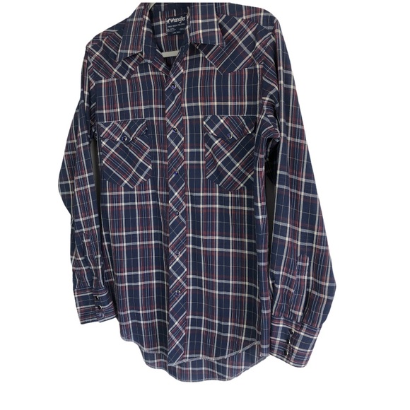 Wrangler Shirt Plaid Long Tails Purple Pearl Snaps Western - Picture 2 of 10